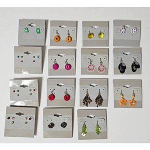 Vintage Retro Stud Dangle Earrings Carded, 15 cards, 21 pairs, Orange Pink Green